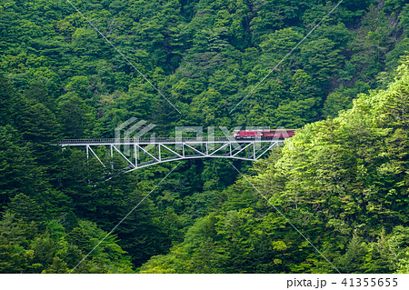 （静岡県）大井川鐵道　関の沢橋梁を渡る列車 41355655