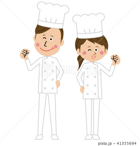 調理師の男女がガッツポーズ  41355694