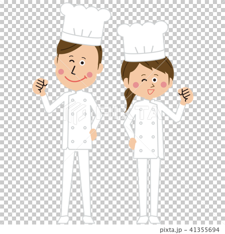 調理師の男女がガッツポーズ  41355694
