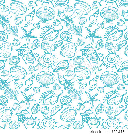 貝殻 ターコイズブルー パターン背景のイラスト素材