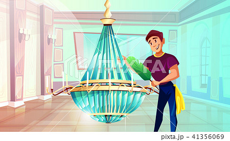 Ballroom chandelier cleaning vector illustration 41356069