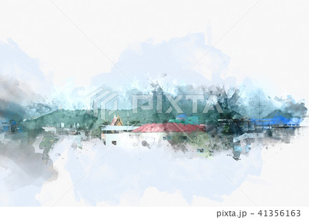 tree and field landscape on watercolor painting 41356163