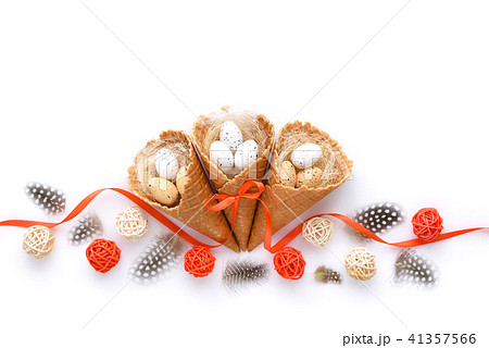 Easter festive background with waffle cones Easter festive background with waffle cones 41357566