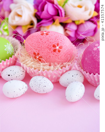 Easter eggs on a pink background Easter eggs on a pink background 41357574