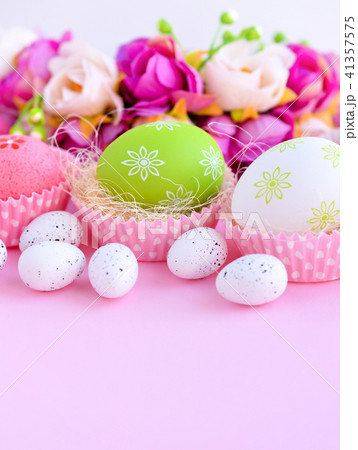 Easter eggs on a pink background 41357575