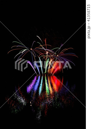 Beautiful colorful fireworks with reflections. Beautiful colorful fireworks with reflections. 41358715