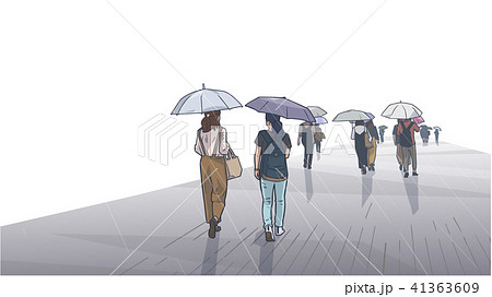 People walking in the rain with umbrellas vector 41363609