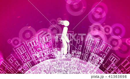 Happy man rides an abstract kick scooter 41363698