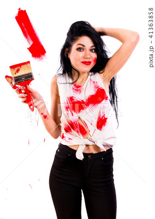 Pretty young woman with brushes Pretty young woman with brushes 41363858