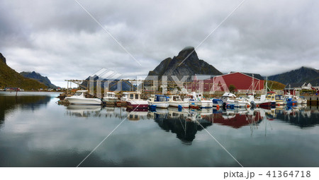 Fishing boats at the port of Reine village on Lofoten islands in Norway Fishing boats at the port of Reine village on Lofoten islands in Norway 41364718