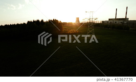 Power lines at sunset. Thermal power plant. 1 Power lines at sunset. Thermal power plant. 1 41367770