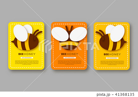 Set of labels or stickers with paper cut style bee. Template design for beekeeping and honey product Set of labels or stickers with paper cut style bee. Template design for beekeeping and honey product 41368135