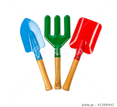 Gardening tools spade, fork and shovel. 41368442