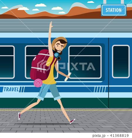 Backpacker at the railway station 41368819