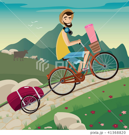 Backpacker in the cycling tour in the mountains 41368820