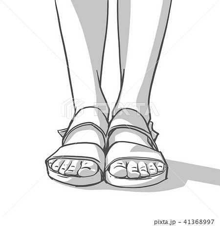 Illustration Of Young Girl Wearing Summer Sandalsのイラスト素材