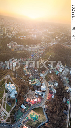 A bird's eye view, aerial view shooting from drone of the Podol district, oldest historical center 41373705