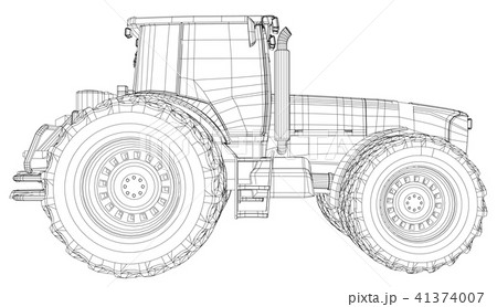 Vector tractor. Side view. Wire-frame tracing illustration of 3d. EPS 10 vector format. Vector tractor. Side view. Wire-frame tracing illustration of 3d. EPS 10 vector format. 41374007