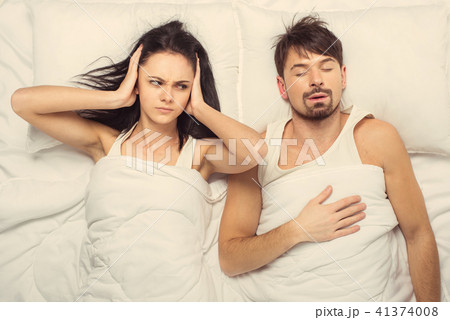 Top view.Angry woman trying fall asleep 41374008