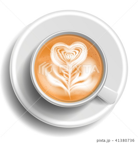Coffee Art Vector. Top View. Hot Cappuccino Coffee Cup. Espresso. Fast Food Cup. White Mug. Isolated 41380736