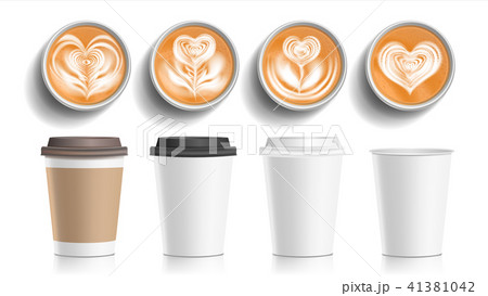 Coffee Cups Art Top View Vector. Plastic, Paper White Empty Fast Food Take Out Coffee Menu Mugs Coffee Cups Art Top View Vector. Plastic, Paper White Empty Fast Food Take Out Coffee Menu Mugs 41381042