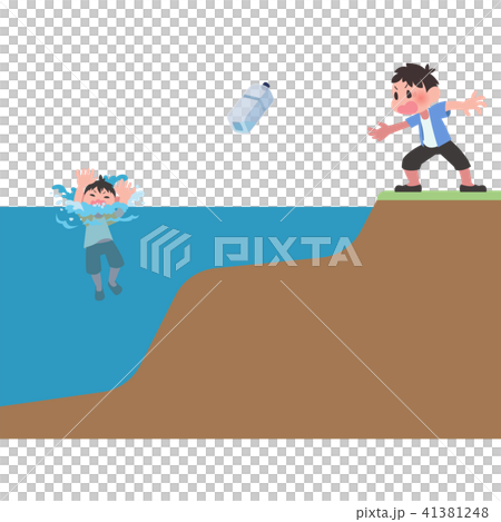 溺れる子供にペットボトルを投げる男性 溺れる子供にペットボトルを投げる男性 41381248