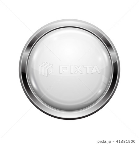 White button with chrome frame. Round glass shiny 3d icon 41381900