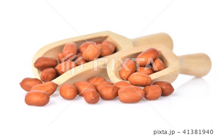Peanut Wooden spoon on white background 41381940