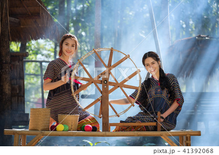 Two Beautiful Thai women smile in karen suit Two Beautiful Thai women smile in karen suit 41392068