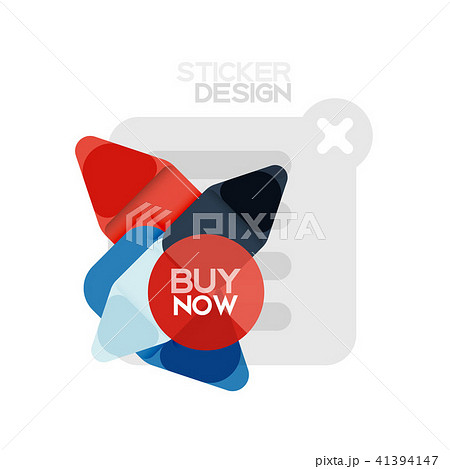 Flat design triangle arrow shape geometric sticker icon, paper style design with buy now sample text 41394147