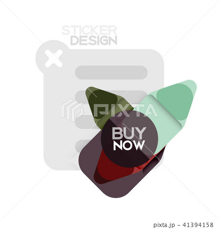 Flat design triangle arrow shape geometric sticker icon, paper style design with buy now sample text 41394158