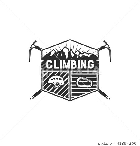 Mountain Adventure, Climbing Vintage Hand Drawn Emblem Template. Outdoor activity sport symbol Mountain Adventure, Climbing Vintage Hand Drawn Emblem Template. Outdoor activity sport symbol 41394200