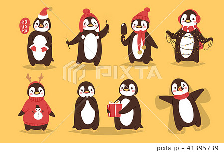Christmas penguin vector character cartoon cute bird celebrate Xmas playfull happy penguin face 41395739
