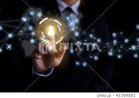 Businessman touching network data people Businessman touching network data people 41399881