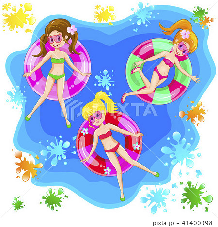 Girls swim with an inflatable circle Girls swim with an inflatable circle 41400098