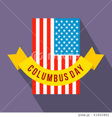 American flag with Columbus Day ribbon flat icon American flag with Columbus Day ribbon flat icon 41402862
