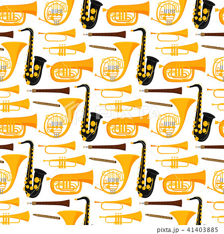 Wind musical instruments tools acoustic musician equipment orchestra seamless pattern background 41403885