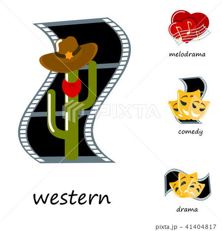 Cinema genre icons set cinematography flat entertainment comedy drama thriller movie production 41404817