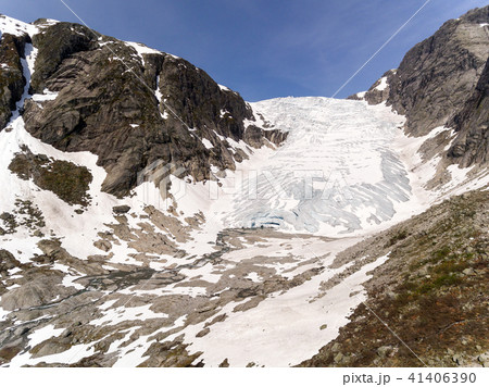 Photo of Tuftebreen - glacier in Norway is nearby to Steinmannen and Bakli. Aerial view. 41406390