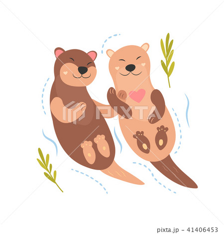 Bright card with cute otters in love 41406453