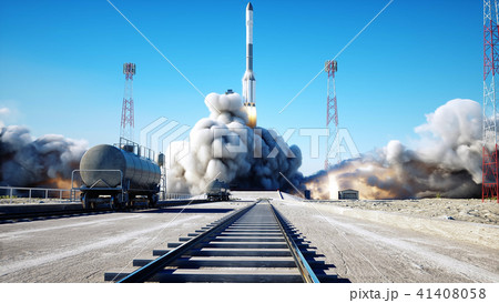 Rocket launch animation. Daylight. Space launch system. 3d rendering. 41408058