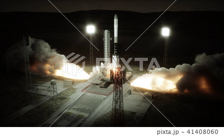 Rocket launch animation. Daylight. Space launch system. 3d rendering. 41408060