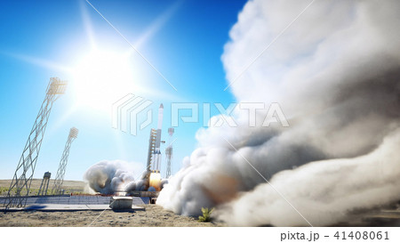 Rocket launch animation. Daylight. Space launch system. 3d rendering. 41408061
