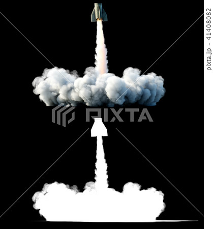 Nuclear ballistic rocket, complex. Launch rocket, dust. Isolate. 3d rendering. 41408082