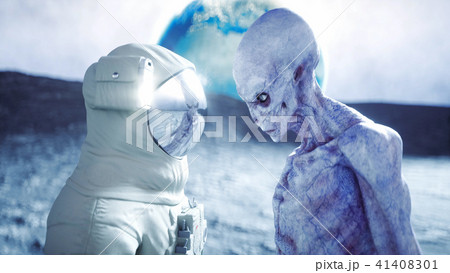 Astronaut on the moon with alien. 3d rendering. Astronaut on the moon with alien. 3d rendering. 41408301