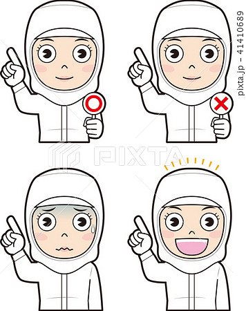 指差し防塵服女性作業員04 41410689