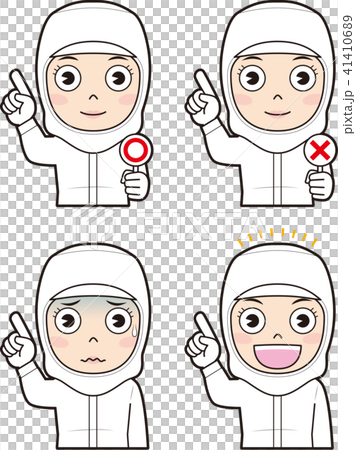 指差し防塵服女性作業員04 41410689