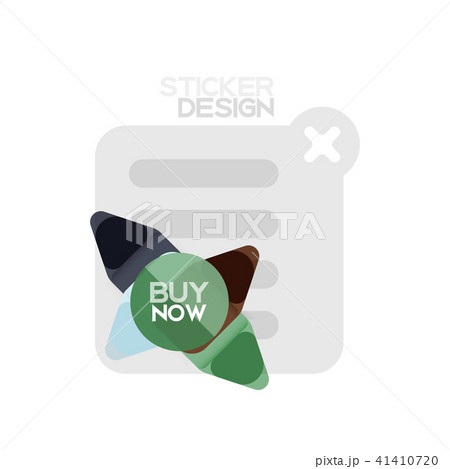 Flat design triangle arrow shape geometric sticker icon, paper style design with buy now sample text 41410720