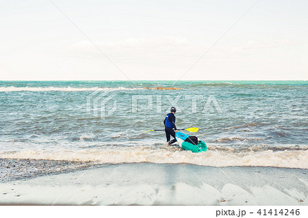 Summer Water Sport. Handsome Athletic Man With Sexy Body Holding Transparent Canoe Kayak. 41414246