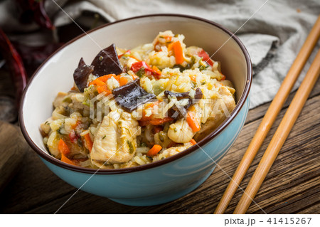 Risotto with chicken and vegetables. Risotto with chicken and vegetables. 41415267